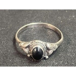 Sterling Silver Black Onyx Native American Style Ring Size 7.5